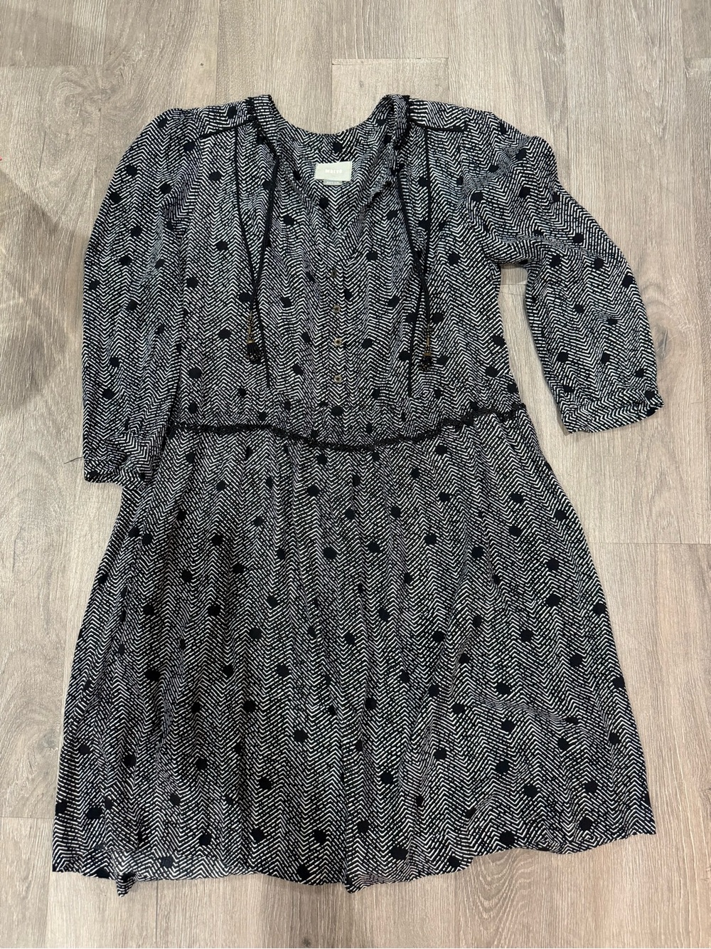 Maeve Black and White Printed Long-Sleeve Dress